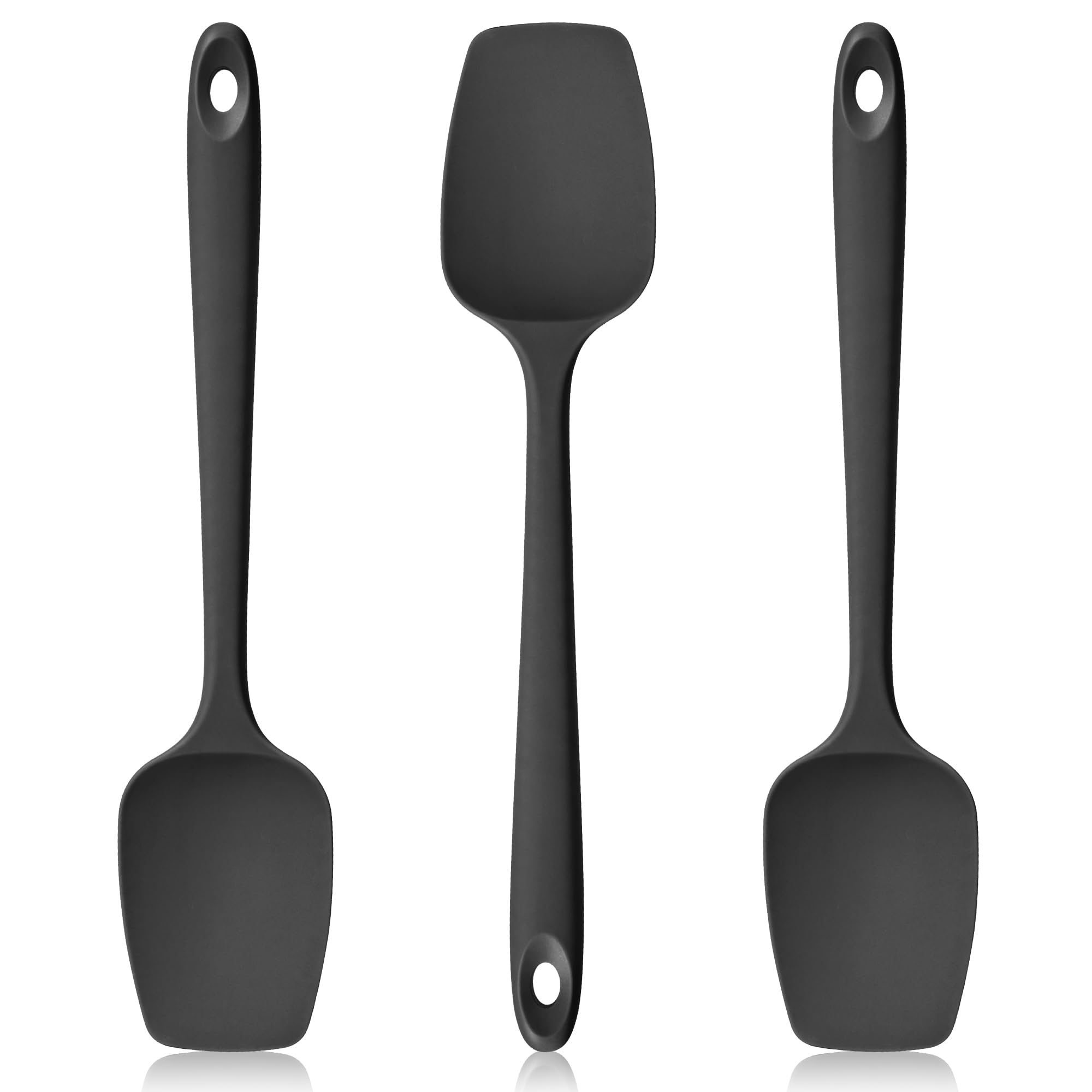 Lilybeam 600ºF Heat Resistant Silicone Spoon Spatula Set of 3, Black
