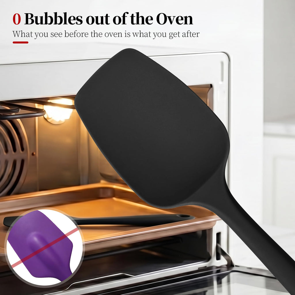 Lilybeam 600ºF Heat Resistant Silicone Spoon Spatula Set of 3, Black