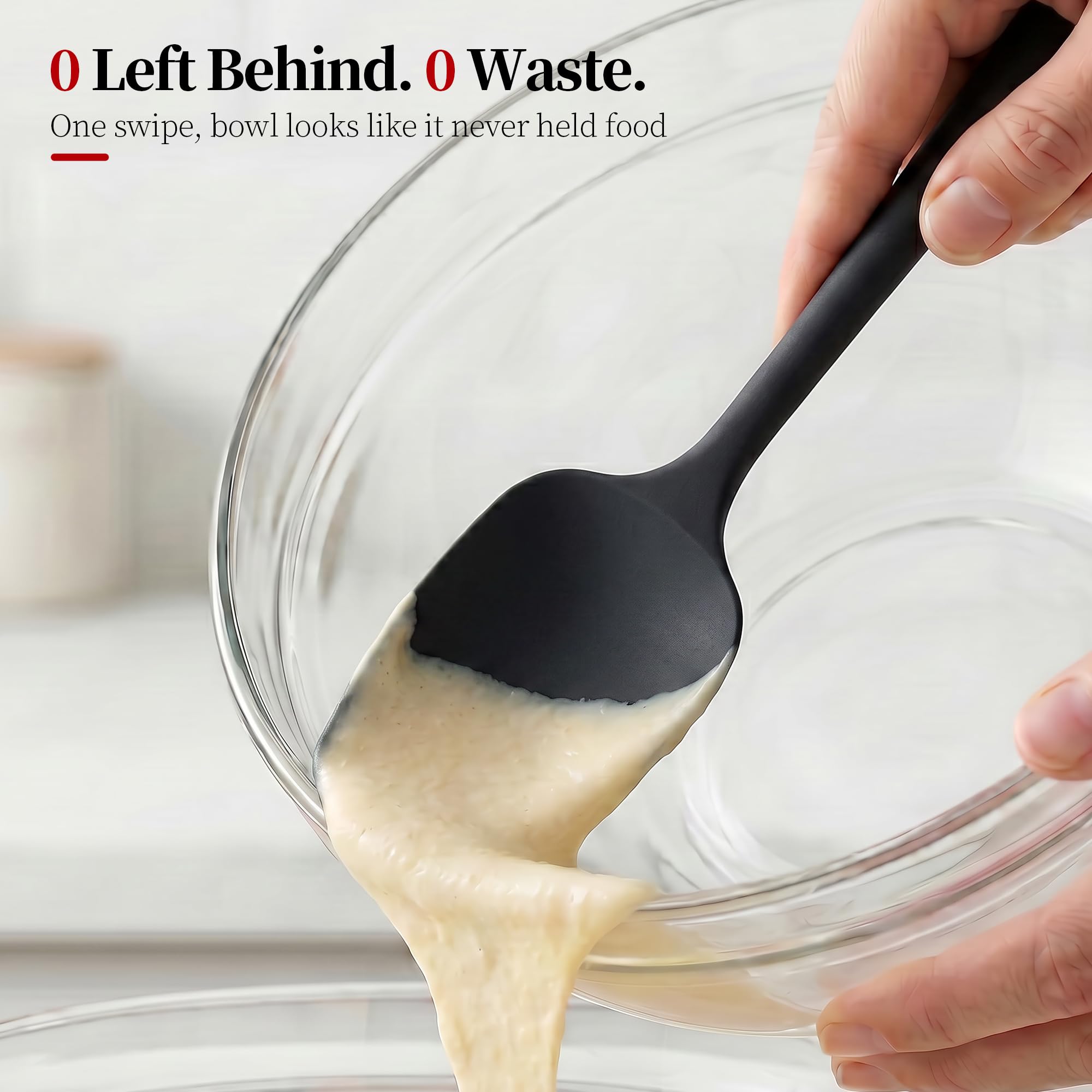 Lilybeam 600ºF Heat Resistant Silicone Spoon Spatula Set of 3, Black
