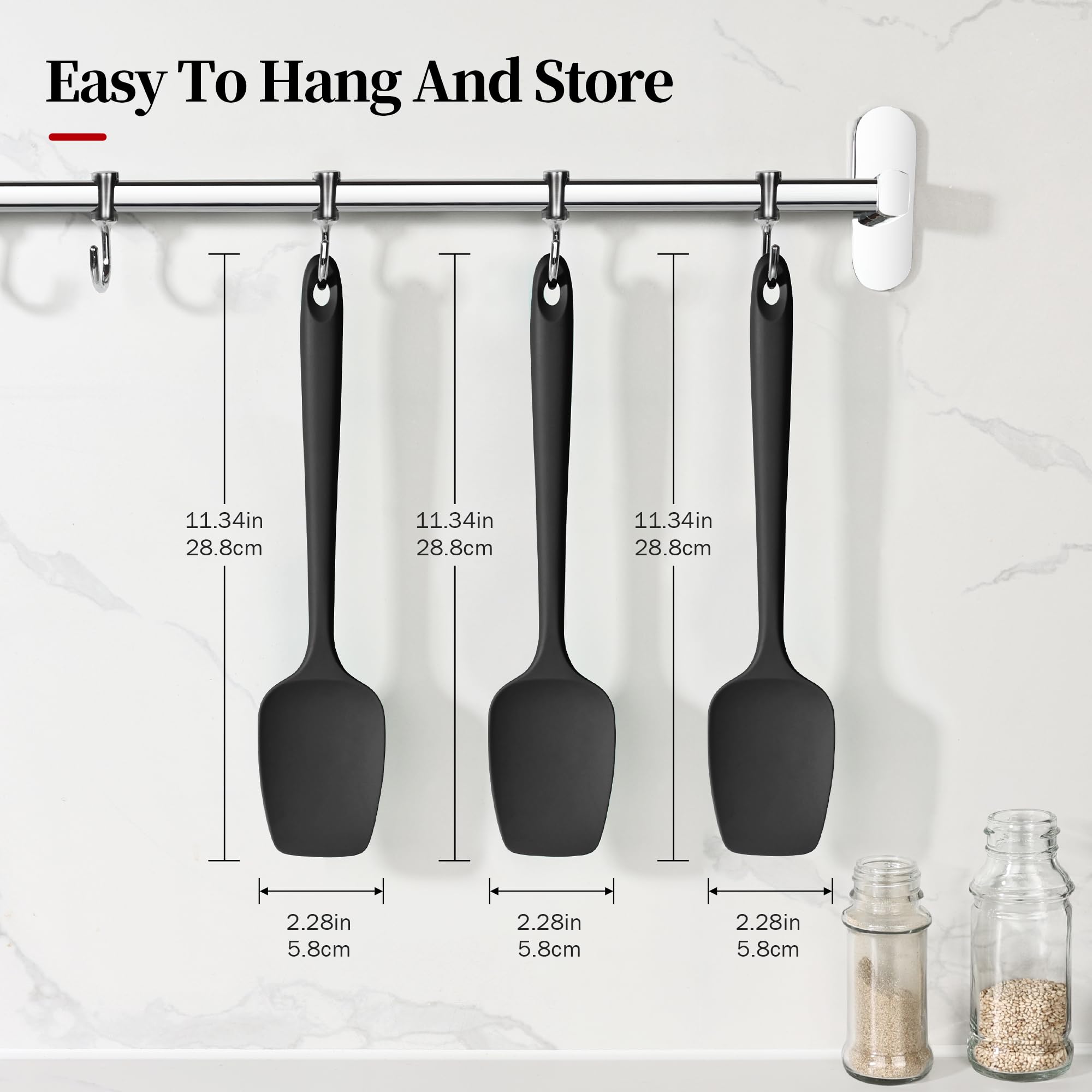 Lilybeam 600ºF Heat Resistant Silicone Spoon Spatula Set of 3, Black